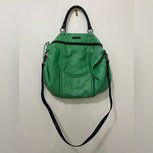 Hayden-Harnett green leather handbag.